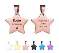 Médaille personnalisée pour chien - Médaille gravée pour chiens et animaux de compagnie - En acier inoxydable - En forme d'étoile (or rose, taille XL)