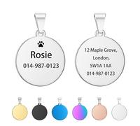 Médaille personnalisée pour chien - Médailles pour chiens et animaux de compagnie - Gravée en acier inoxydable avec n'importe quel nom et texte - Médaille d'identification ronde pour chiens