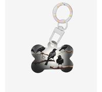 Médaille pour chien en forme d'os avec motif double face Motif corbeau noir sur une branche