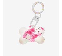 Médaille pour chien en forme d'os double face avec impression de fleurs roses