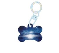 Médaille pour chien en forme d'os double face avec impression étoile tombante et lune