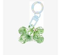 Médaille pour chien en forme d'os double face avec motif tropical de feuilles de bananier