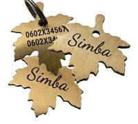 Médaille pour chien ou chat personnalisable, médaillon gravé en laiton, 4 formes au choix, étiquette d'identification sheriff, nuage, os et érable, médaille gravée (Feuille d'érable)