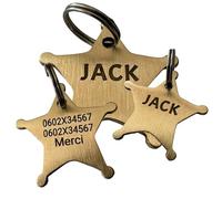 Médaille pour chien ou chat personnalisable, médaillon gravé en laiton, 4 formes au choix, étiquette d'identification sheriff, nuage, os et érable, médaille gravée (Sheriff)