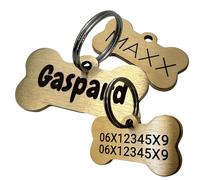 Médaille pour chien ou chat personnalisable, médaillon gravé en laiton, 4 formes au choix, étiquette d'identification sheriff, nuage, os et érable, médaille gravée (Os)