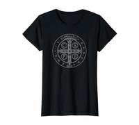 Médaille Religieuse catholique de Saint Benoît | Chrétienne T-Shirt Graphique avec Valeur, Femme, Noir, S