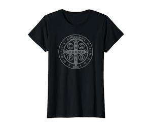 Médaille Religieuse catholique de Saint Benoît | Chrétienne T-Shirt Graphique avec Valeur, Femme, Noir, S