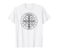 Médaille Religieuse catholique de Saint Benoît | Chrétienne T-Shirt Graphique avec Valeur, Homme, Blanc, L
