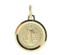 Médaille ronde de Saint Benoit - Plaqué Or - 16mm - Protection contre les forces du mal