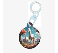 Médaille ronde en acrylique pour animaux de compagnie Motif étalon blanc sous le pêcher