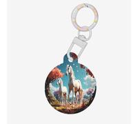 Médaille ronde en acrylique pour animaux de compagnie Motif étalon blanc sous le pêcher