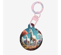 Médaille ronde en acrylique pour animaux de compagnie Motif étalon blanc sous le pêcher