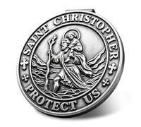 Médaille Saint-Christophe Alliage Zinc Clip Pare-Soleil Voiture Accessoire Décoration Automobile Cadeau pour Nouveau Conducteur Voyageur Amis et Famille Intérieur Véhicule Diamètre 4.5cm