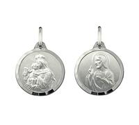 Médaille scapulaire en argent sterling, 19 mm de diamètre. Vierge du Carmen et Sacré-Cœur de Jésus, Argent, Pas de gemme
