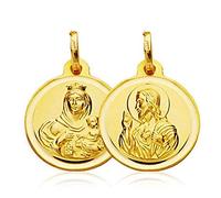 Médaille scapulaire en or véritable 18 carats - Vierge du Camen et Sacré-Cœur de Jésus - Taille au choix, pequeño, Or jaune, Pas de gemme