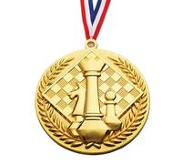 Médailles - Médailles + Feuille d'or unilatérale + Ruban couleur aléatoire | 142 cm | Médailles d'échecs légères | Médailles de récompense gagnantes | Tableau d'honneur portable, médailles, trophée