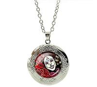 Médaillon Calavera Mexicaine Pendentif Tête de Mort Fleur Rose Rouge