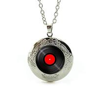 Médaillon Disque Vinyle Rouge Pendentif Musique collier chaîne dj cd réglable cadeau anniversaire saint valentin homme femme bijou garçon fille fête mères mamans pères papas