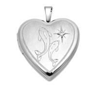 Médaillon en argent sterling 925 plaqué rhodium avec diamant brossé et dauphins 20 mm pour femme