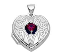 Médaillon en argent sterling 925 rhodié avec rubis créé en laboratoire de juillet 18 mm pour femme