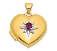 Médaillon en forme de cœur 14 carats et rhodium blanc poli en laboratoire avec rubis 18 mm pour femme