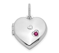 Médaillon en forme de cœur en argent sterling 925 plaqué rhodium avec rubis synthétique de 15 mm pour femme