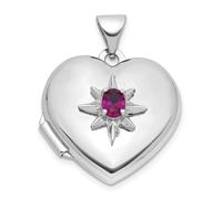 Médaillon en forme de cœur en argent sterling 925 plaqué rhodium avec rubis synthétique de 18 mm pour femme