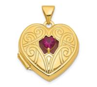 Médaillon en forme de cœur en or massif 14 carats poli avec rubis créé en laboratoire juillet 18 mm pour femme