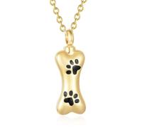 Médaillon en forme d'os en acier inoxydable avec pendentif urne pour animal de compagnie Motif patte de chien, Pierre