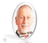 Médaillon Funéraire Argenté Personnalisé - Cadre Photo Personnalisable Souvenir - Portrait Commémoratif Personnalisé - Photo pour Plaque Funéraire - Ornement Cimetière (8x6 cm (petit))