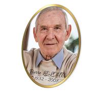 Médaillon Funéraire Doré Personnalisé - Cadre Photo Personnalisable Souvenir - Portrait Commémoratif Personnalisé - Photo pour Plaque Funéraire - Ornement Cimetière (8x6 cm (petit))