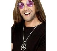Smiffy's Pendentif Hippie Peace and Love années 60 – Argent, chaîne 44 cm
