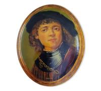 Médaillon peint à la main - Huile sur planche 25 x 30 cm - Fabriqué en Italie - Hommage à Rembrandt - Art Figuratif original - Idéal pour salon, studio ou chambre - Opéra unique