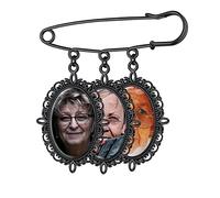 Médaillon Photo Broche Pin Noir 3 Ovale Charms Bouquet de Mariage avec Personnalisé pour Mariée Breloque Dentelle Personnalisable Commémoratif Bijoux pour Homme Costume Charms a Epingle Acier