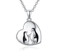 Médaillon pingouin en argent sterling 925 pouvant contenir des photos, un cœur, un anniversaire, un cadeau de Noël pour femme ou maman