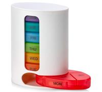 MEDca Pilulier hebdomadaire, 1 distributeur, 7 compartiments multicolores empilables quatre fois par jour - Matin, midi, soir et coucher, Blanc