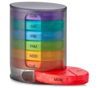 MEDca Pilulier hebdomadaire, 1 distributeur, 7 compartiments multicolores empilables quatre fois par jour - Matin, midi, soir et coucher, Noir