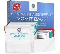 Medi Grade Lot de 10 Sacs à Vomi Étanches avec Lingettes, Zéro Odeur | Tampons absorbants transformant le vomi en gel, 750 ml, refermables, en cas de mal des transports, pour enfants et adultes