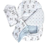 Medi Partners 5 éléments Cocon de Bébé 100x60x15cm 100% Coton Baby Nest Reducteur de lit Bébés Oreiller Couverture Insert Amovible (Teddy avec Un Minky Bleu)