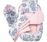 Medi Partners Reducteur de Lit Bebe - Réducteur Bébé 100x60x15cm 5 éléments Cocon et Naissance Nid d'ange bilatéral Cale 100% Coton Minky (Berry avec Rosa Minky)