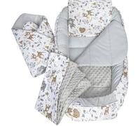 Medi Partners Reducteur de Lit Bebe - Réducteur Bébé 100x60x15cm 5 éléments Cocon et Naissance Nid d'ange bilatéral Cale 100% Coton Minky (Cerf avec Minky Gris)