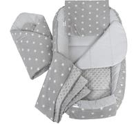 Medi Partners 5 éléments Cocon de Bébé 100x60x15cm 100% Coton Baby Nest Reducteur de lit Bébés Oreiller Couverture Insert Amovible (Étoiles avec Minky gris)