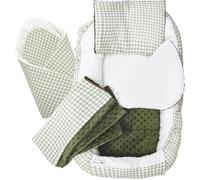 Medi Partners 5 éléments Cocon de Bébé 100x60x15cm 100% Coton Baby Nest Reducteur de lit Bébés Oreiller Couverture Insert Amovible (Grille avec Olive Minky)