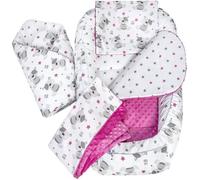 Medi Partners 5 éléments Cocon de Bébé 100x60x15cm 100% Coton Baby Nest Reducteur de lit Bébés Oreiller Couverture Insert Amovible (Ours en Peluche avec Minky Rose foncé)
