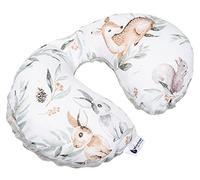 Medi Partners Coussin Voyage Enfant de Cou pour Bebe Repose Tete Voiture Oreiller Voyag - 100% Coton/Minky Oreill Cale Nuque Tour du Voiture Avion Bébé (Cerf en Feuilles avec Gris Minky)