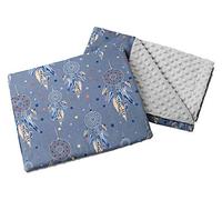 Medi Partners Couverture bébé avec Oreiller 100% Coton Minky Couverture Enfant 55x75 + 35x30cm Multifonctionnel pour Poussette siège bébé Berceau (Attrape-rêves Bleu Marine avec Minky Gris)