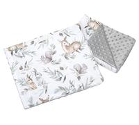 Medi Partners Couverture bébé avec Oreiller 100% Coton Minky Couverture Enfant 55x75 + 35x30cm Multifonctionnel pour Poussette siège bébé Berceau (Cerf en Feuilles avec Minky Gris)