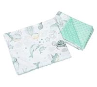 Medi Partners Couverture bébé avec Oreiller 100% Coton Minky Couverture Enfant 55x75 + 35x30cm Multifonctionnel pour Poussette siège bébé Berceau (Océan à la Menthe Minky)