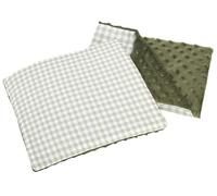 Medi Partners Couverture bébé avec Oreiller 100% Coton Minky Couverture Enfant 55x75 + 35x30cm Multifonctionnel pour Poussette siège bébé Berceau (Grille avec Olive Minky)