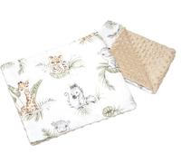 Medi Partners Couverture bébé avec Oreiller 100% Coton Minky Couverture Enfant 55x75 + 35x30cm Multifonctionnel pour Poussette siège bébé Berceau (Safari avec Beige Minky)